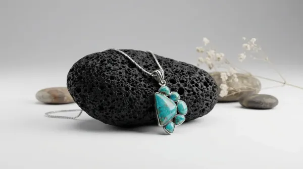 Halskette Lakota 925 Sterling Silber  mit Türkis Anhänger